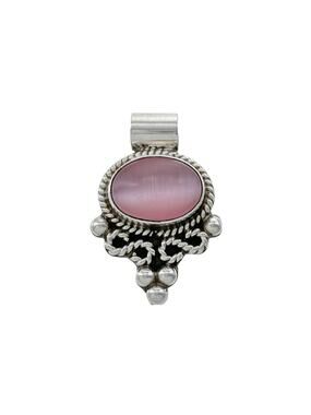 Vintage Sterling Silver 925 Pink Cat's Eye Pendant